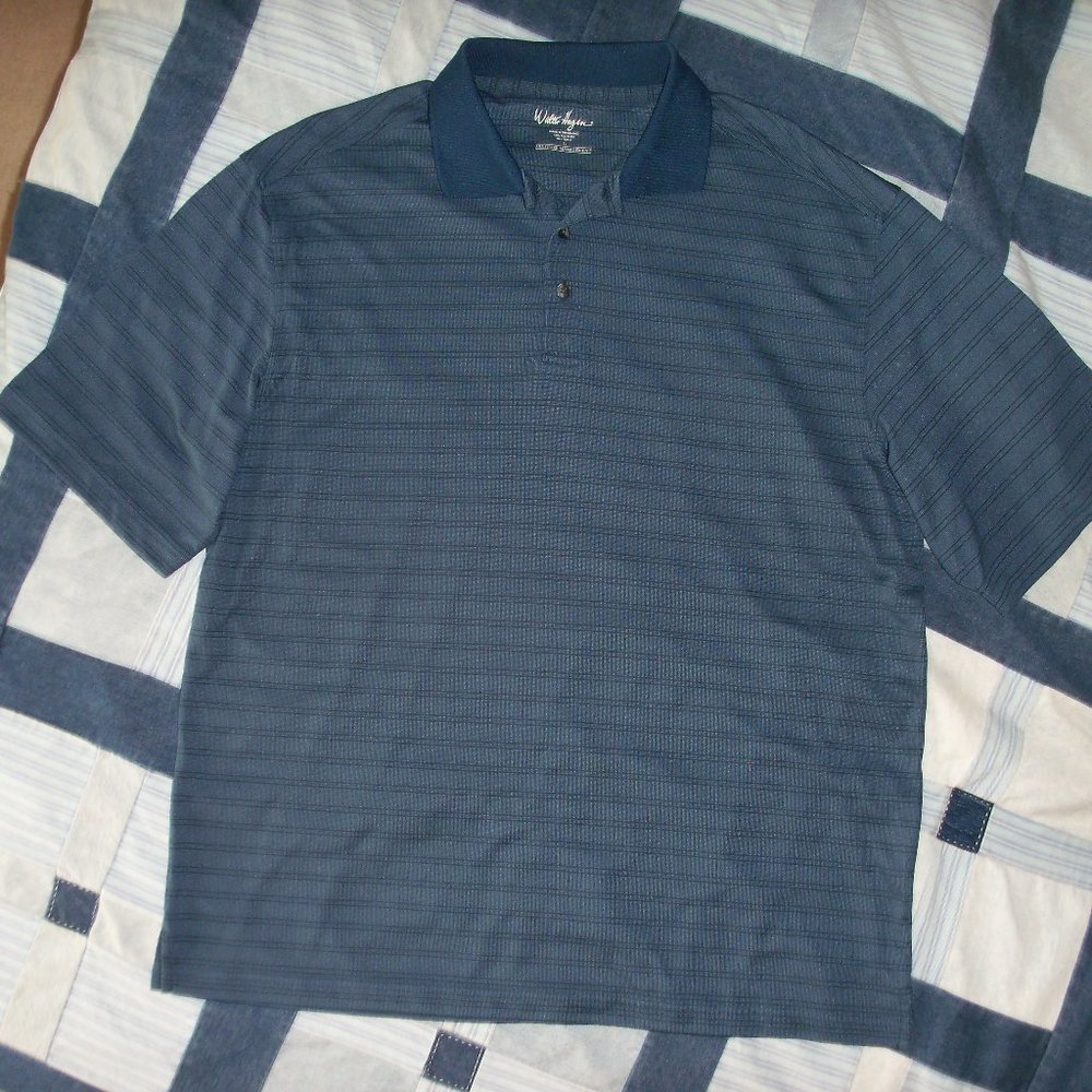 * Walter Hagen Blue Striped Golf Polo, Size Large